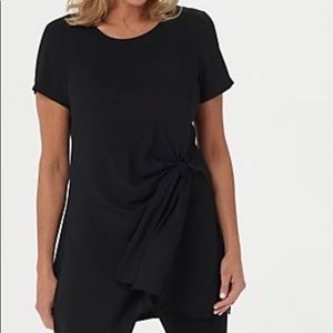 Woven short sleeve tunic with knit detail